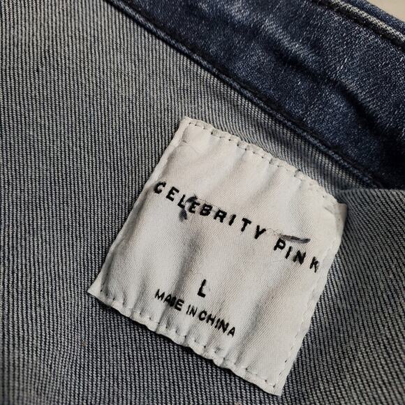 Celebrity Pink Denim Cropped Faded Wash Jean Jacket Comfort Stretch Size Large - Picture 10 of 10